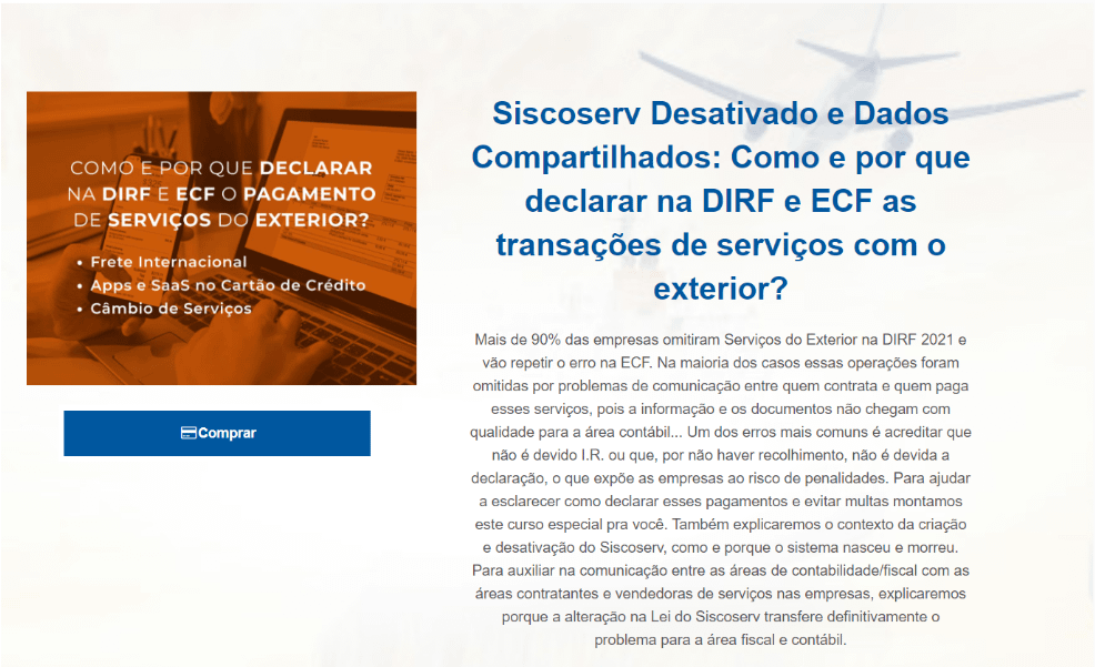 Alteração na lei do Siscoserv - curso sobre DIRF e ECF
