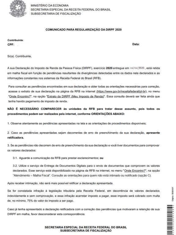 Comunicado RFB - Como evitar a malha fiscal