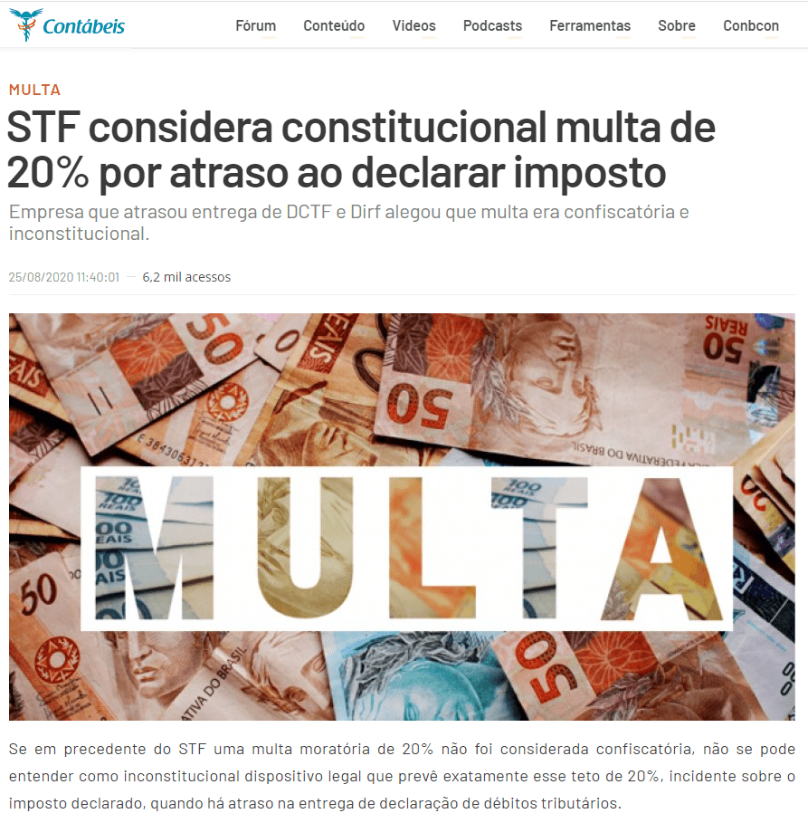 Frete Internacional na DIRF - STF considerou multa de 20 por cento como constitucional Frete Internacional na DIRF - STF considerou multa de 20 por cento como constitucional